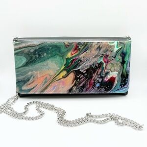 Vibrant Abstract Clutch with Silver Chain